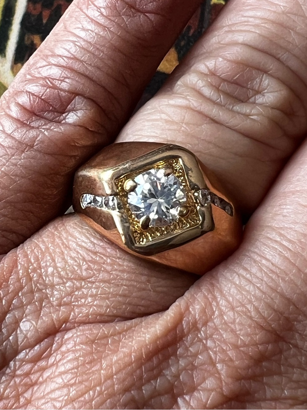 Men’s Gold CZ Signet Ring Size 8 #82